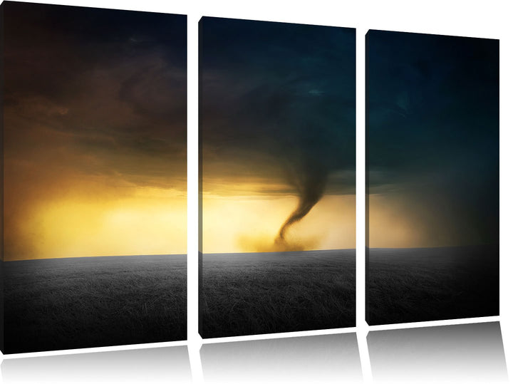 Pixxprint Naturgewalt Tornado Schwarz/Weiss 3-Teiler Leinwandbild 120x80 Bild auf Leinwand