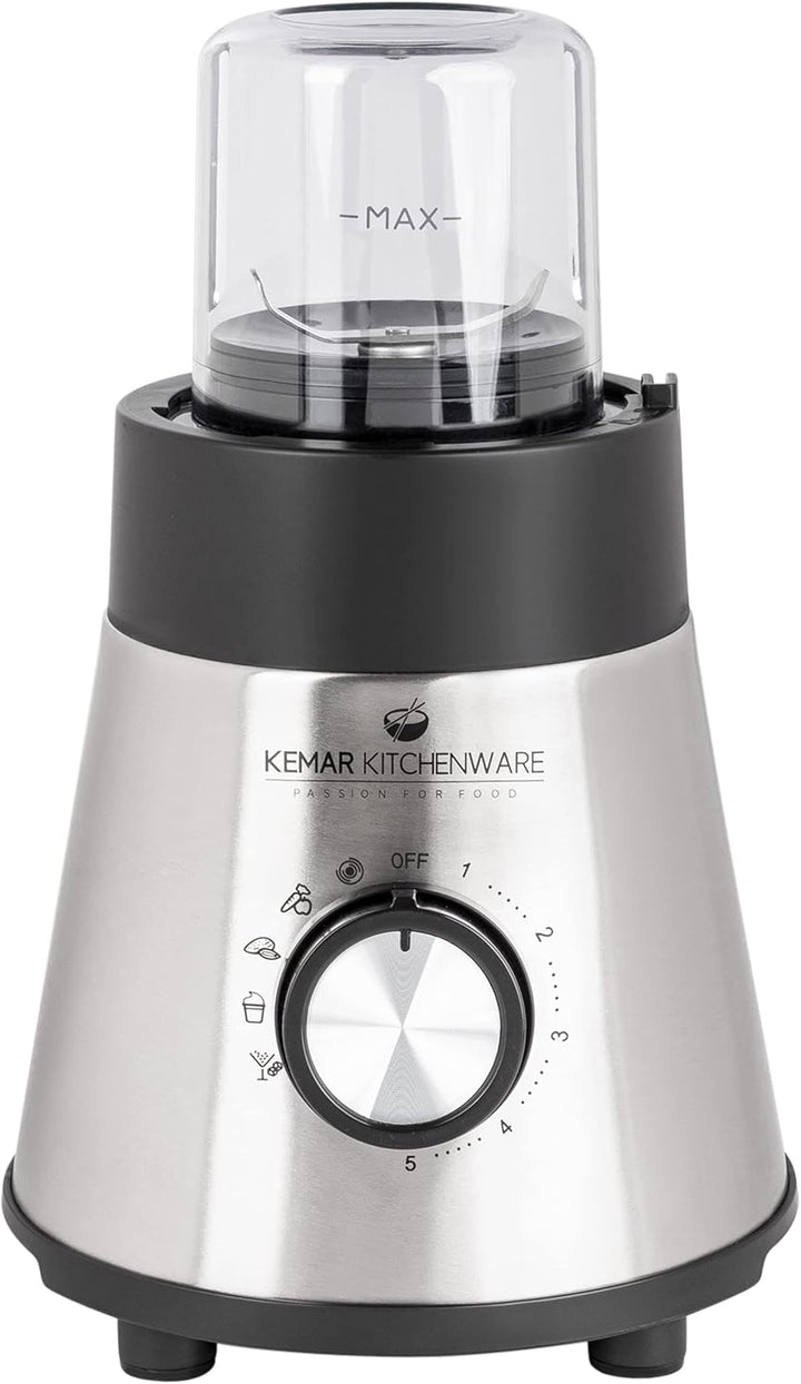 KeMar Standmixer 2-in-1 Edelstahl silber - 1,5l Glasbehälter 5 Programme 1000W abnehmbare Klinge - S