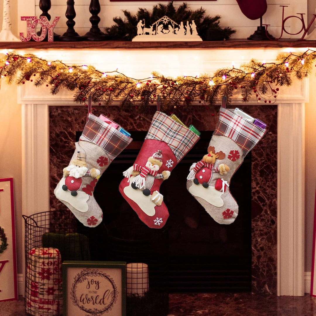 Nikolausstrumpf Set 3er Set Weihnachtsstrumpf Kamin 46cm Nikolausstiefel zum Befüllen Schneemann Elc