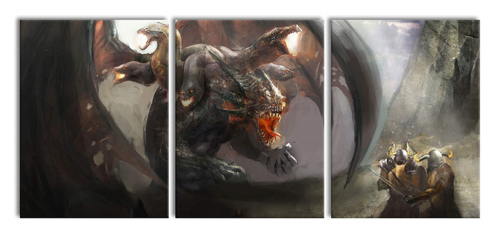 Pixxprint Drachen mit Schlangen als XXL Leinwandbild in Übergrösse 180x80cm Gesamtmass 3 teilig/Wand