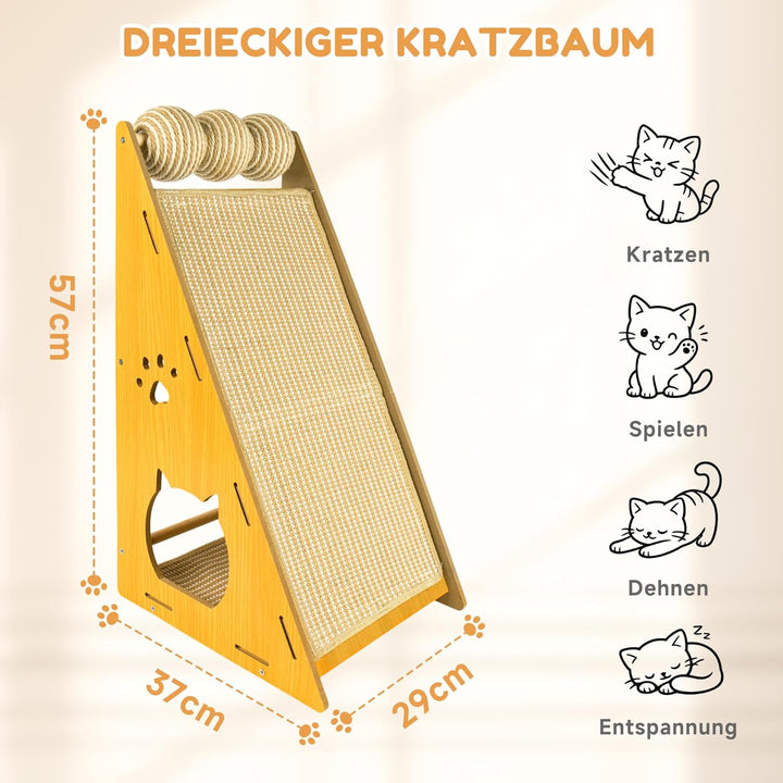 Kratzbretter Katze – Vielseitiges Katzen Kratzbrett aus massivem Buchenholz mit Sisalstamm, Kratzpap