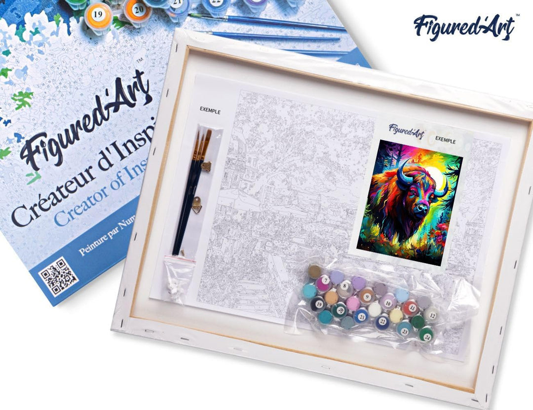 Figured'Art Malen Nach Zahlen Erwachsene Mit Rahmen Bison Farbenfroh Abstrakt - Paint by Numbers Bas