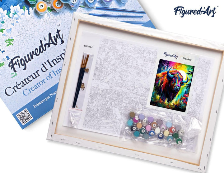 Figured'Art Malen Nach Zahlen Erwachsene Mit Rahmen Bison Farbenfroh Abstrakt - Paint by Numbers Bas