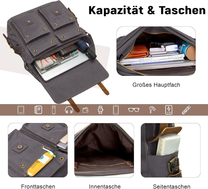 VARLIVOO Umhängetasche für Herren Schultertaschen 14" Zoll Laptoptaschen Messenger Bags Kuriertasche