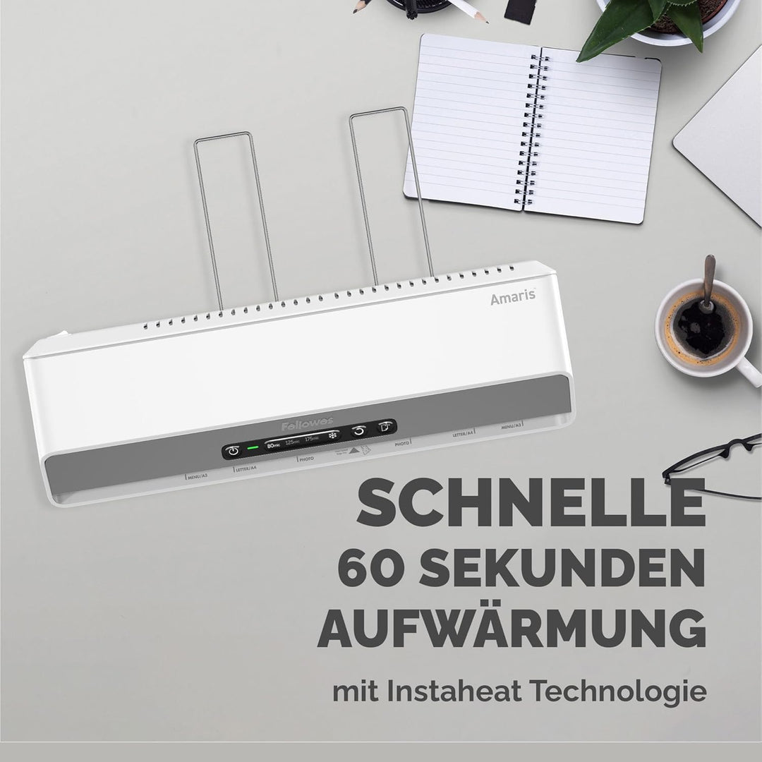 Fellowes Laminiergerät Amaris A3 - für Büro/Schule/Zuhause - nur 1 Minute Aufwärmzeit - für Heisslam