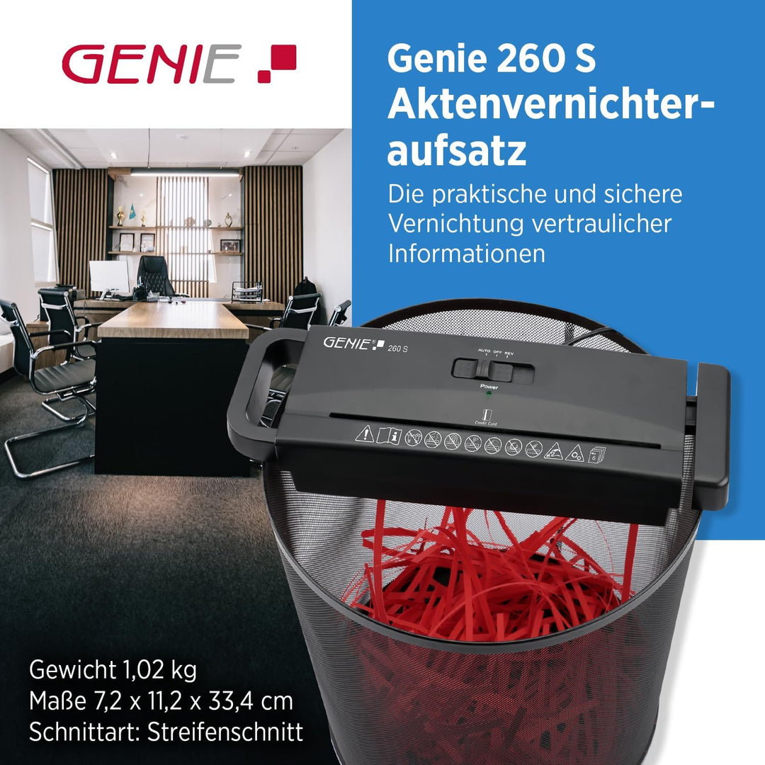 Genie 206 S Aktenvernichter-Aufsatz für sämtliche Papierkörbe geeignet, bis zu 6 Blatt,6 mm breite S