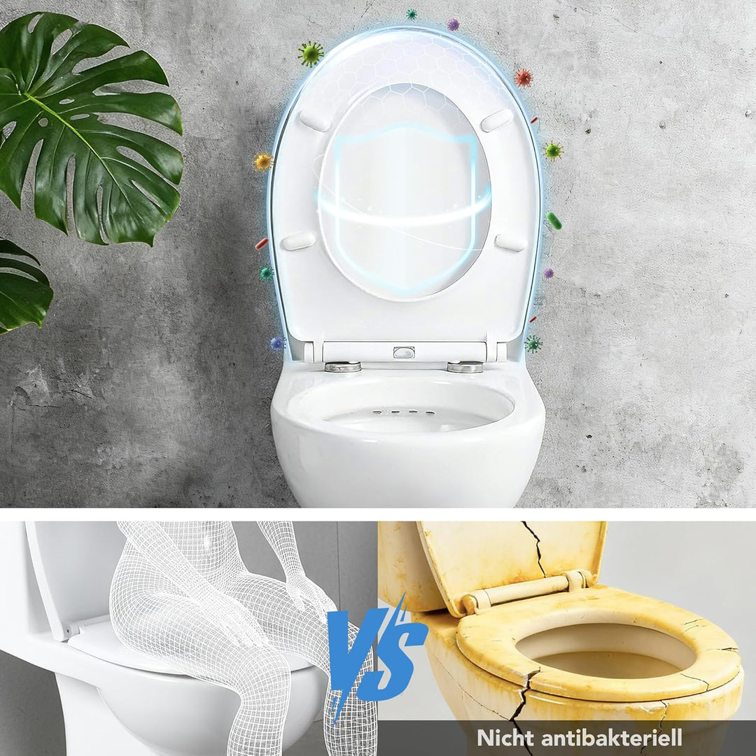 Toilettendeckel mit Absenkautomatik,WC Sitz Quick Release Funktion und Softclose, Einfache Montage A