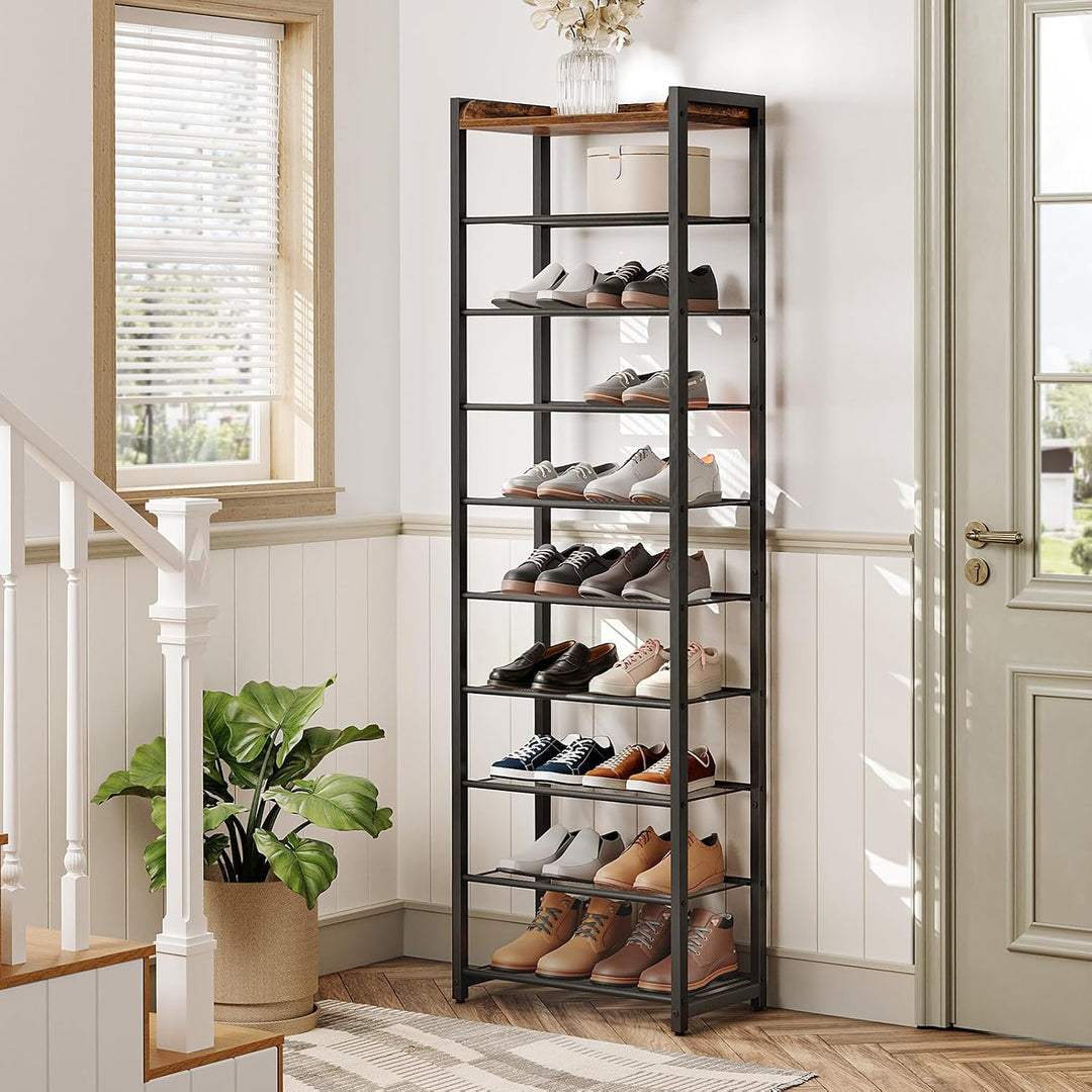 HOOBRO Schuhregal mit 10 Ebenen, Schmale Schuhablage, Schuhschrank, für 18-25 Paar Schuhe, Platzspar