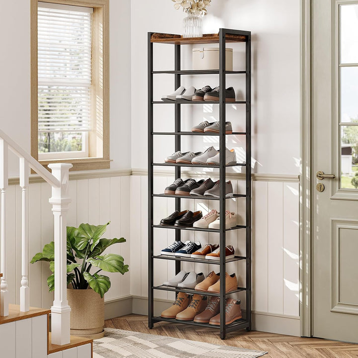 HOOBRO Schuhregal mit 10 Ebenen, Schmale Schuhablage, Schuhschrank, für 18-25 Paar Schuhe, Platzspar