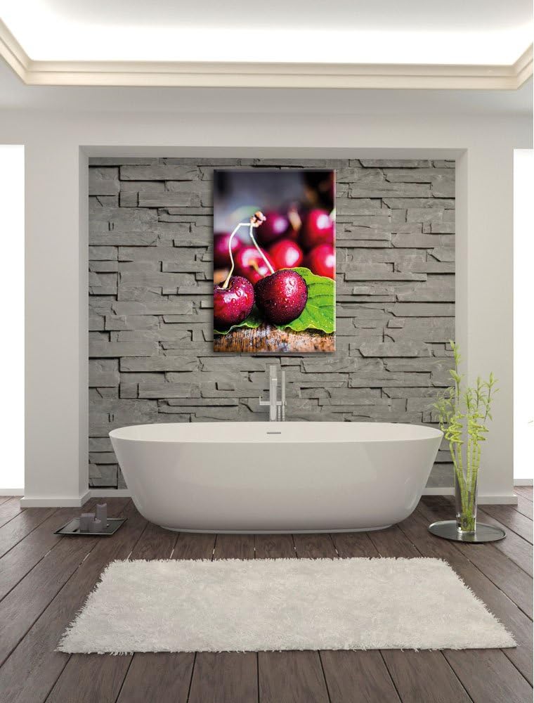 Pixxprint Kirschen, Format: 100x70 auf Leinwand, XXL riesige Bilder fertig gerahmt mit Keilrahmen, K