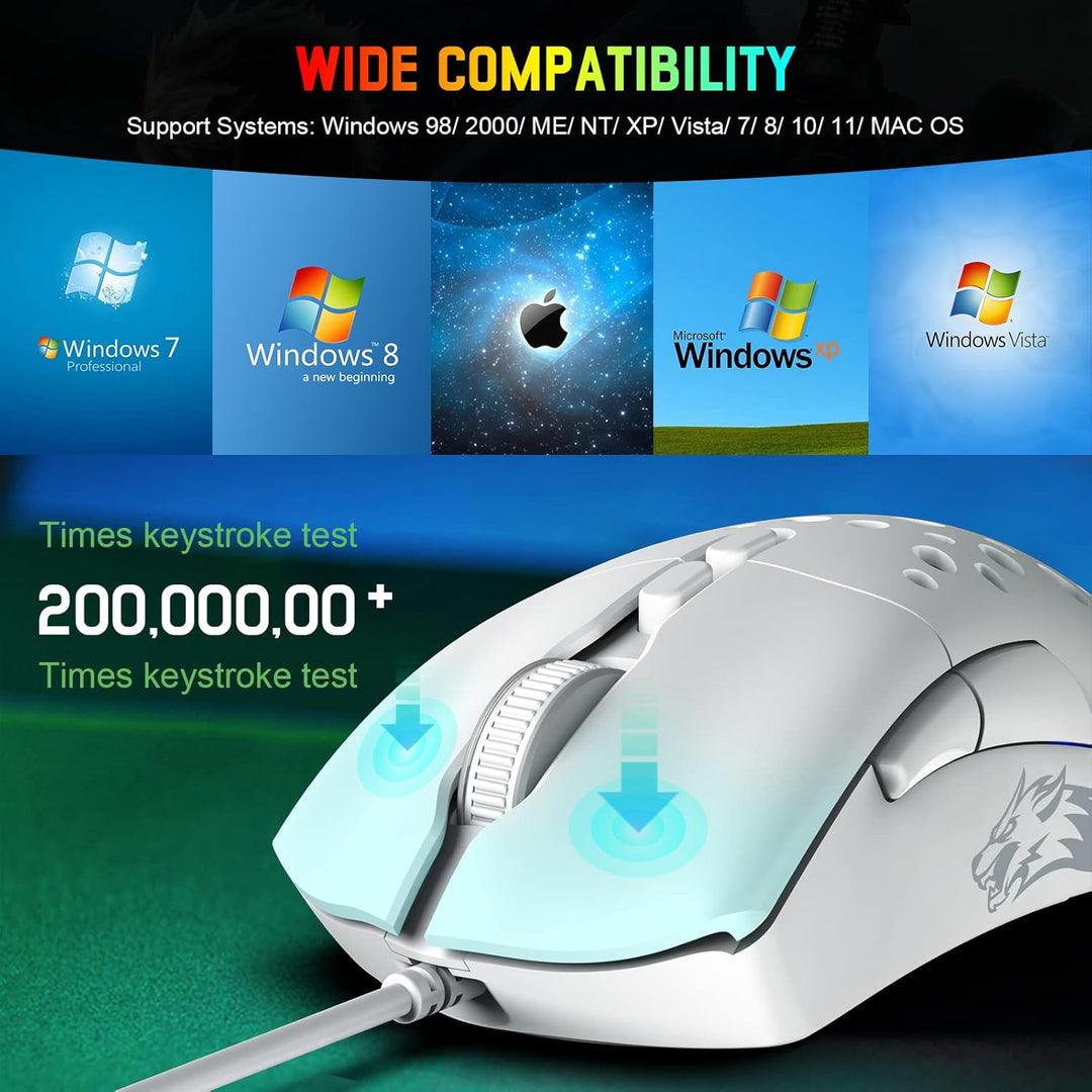Mäuse D19 Wired Gaming Maus für Laptop, programmierbare Hintergrundbeleuchtung Maus 7 -Tasten, weiss