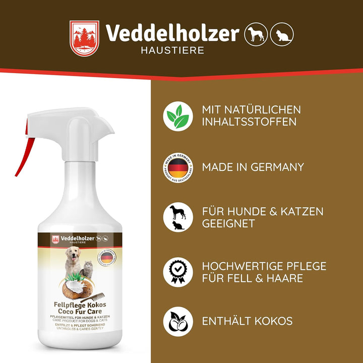 Veddelholzer 250 ml Kokos Fellpflege Hund &amp; Katze. Entfilzungsspray, Welpen, Fell. Zubehör, Hundepar
