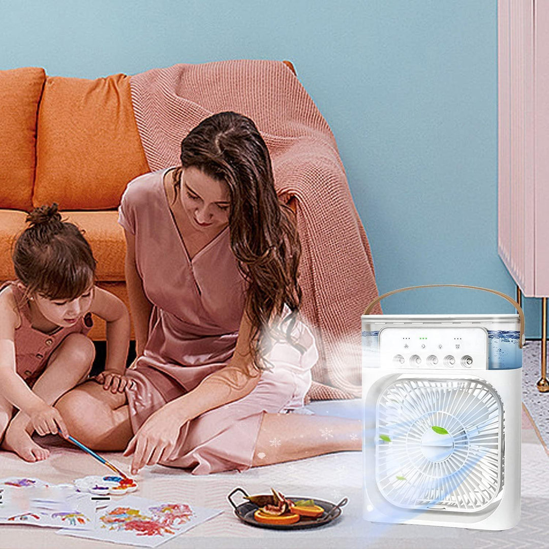 Tragbare Klimaanlage Fan, 4 in 1 Personal Mini Cooling Fan mit Wassernebel Spray, 3 Geschwindigkeite