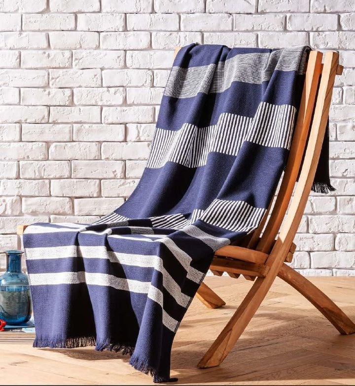 Tommy Hilfiger, Strandtuch oder Pool-Fouta mit Fransen aus reiner Jacquard-Baumwolle 90 x 170 cm Bre