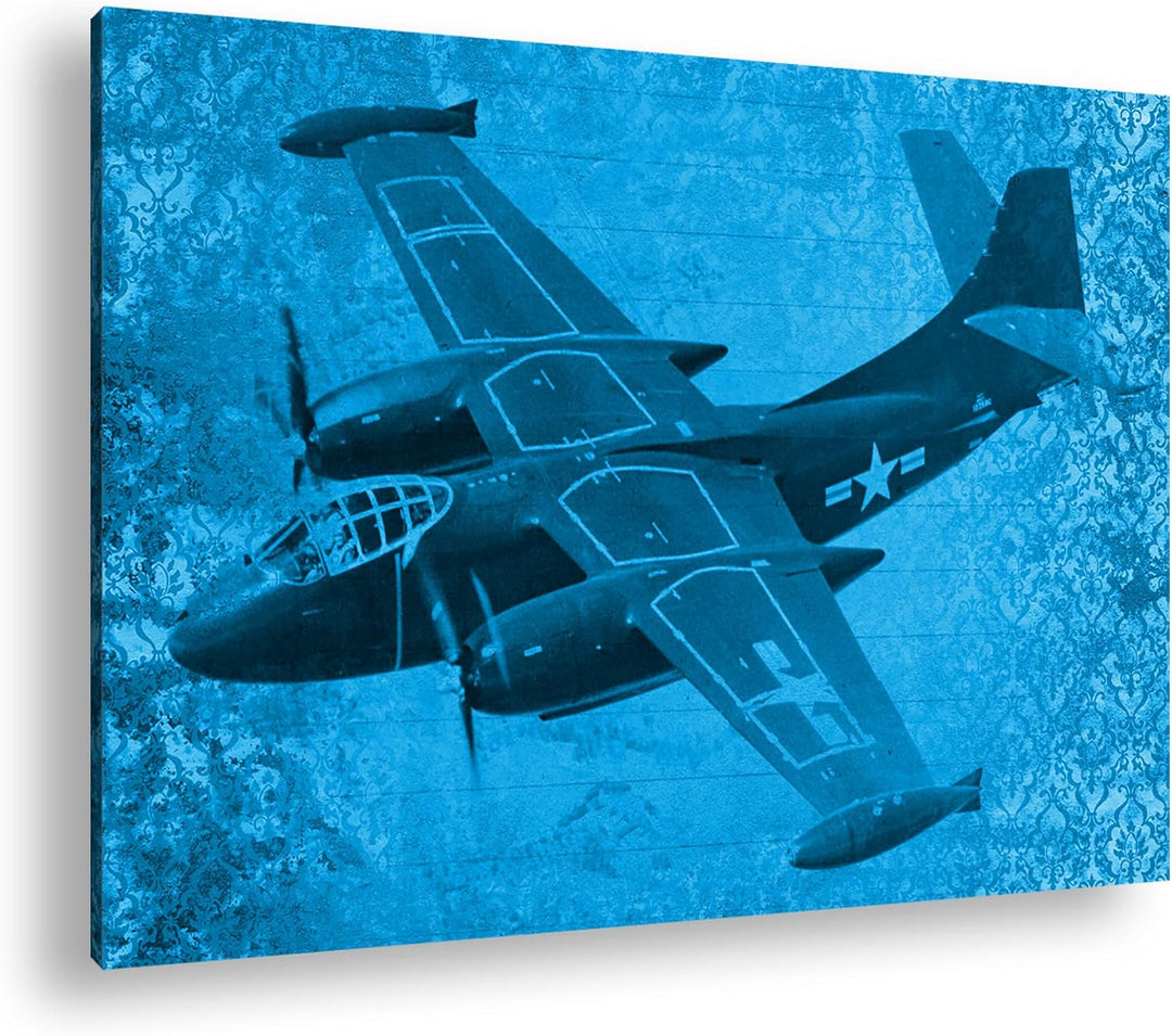 deyoli Illustration Kriegsflugzeug Format 80x60 Effekt: Monocrome Blau als Leinwandbild, Motiv ferti