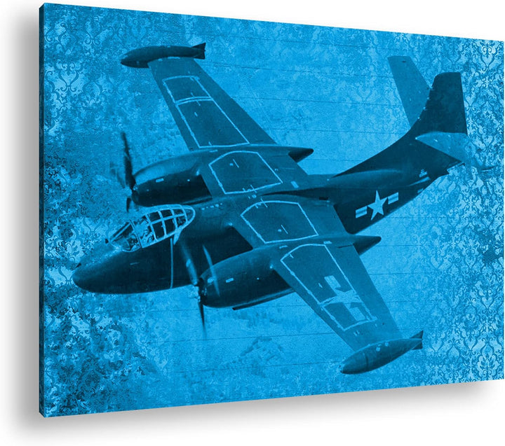 deyoli Illustration Kriegsflugzeug Format 80x60 Effekt: Monocrome Blau als Leinwandbild, Motiv ferti