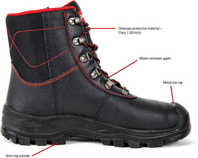 Oregon Sarawak Klasse 1 Kettensägen-Schnittschutzstiefel aus Leder, Stahlkappen, Sicherheits-Arbeits