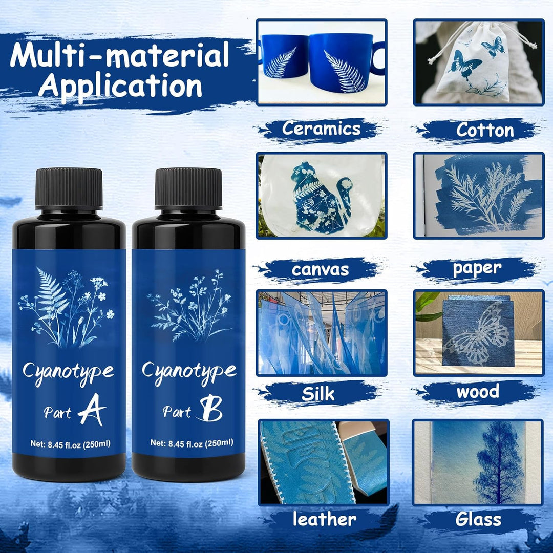 WAN2TLK Cyanotype Kit, Sonnendruck-Kit für fotografische Blaupausen auf Papier und Stoff, 2-Komponen