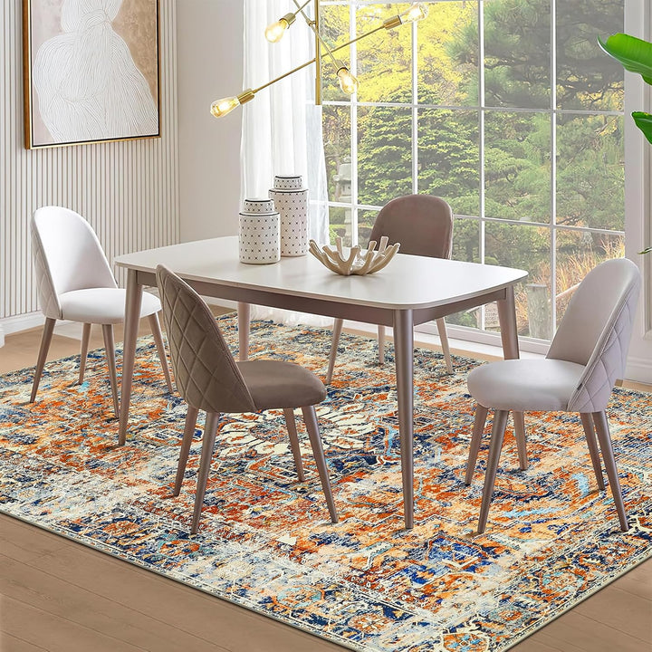 WONGS BEDDING Boho Teppich Wohnzimmer Schlafzimmer Kurzflor Teppiche Waschbar Weich rutschfest Vinta