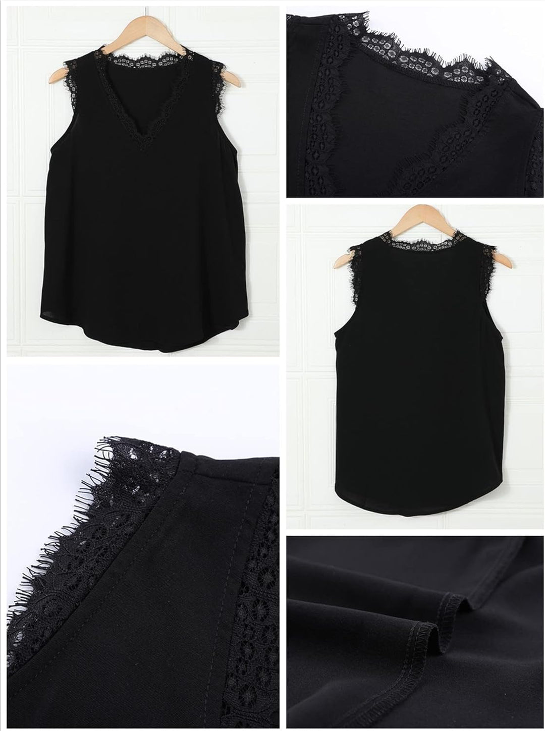 Aleumdr Top Damen Sexy Top V-Ausschnitt Top mit Spitze Ärmellose Tank Top Weste Slip Sommer Strand V