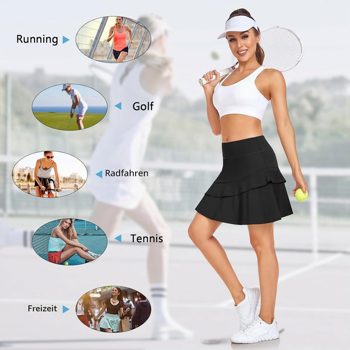 Soneven Hosenrock Damen Knielang Tennis Rock mit Hose Drunter Mädchen Pleated Wanderrock Sommer Spo
