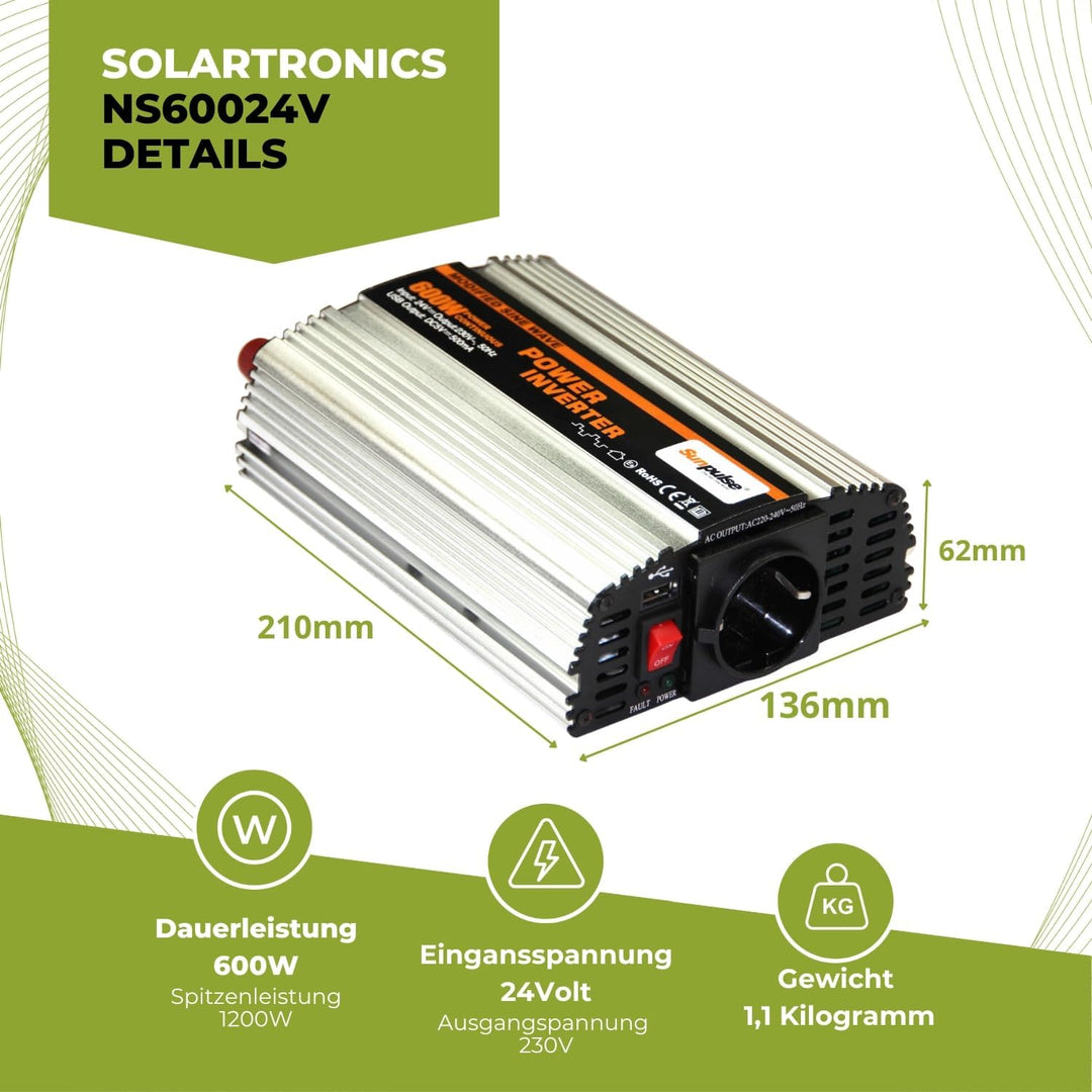 Spannungswandler NS 24V 600 Watt Inverter Wechselrichter