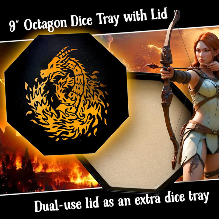 Fantasydice-Chromatic Dragon -with Roll or Die Artwork Dice Tray - 23CM Octagon with Lid and Dice St