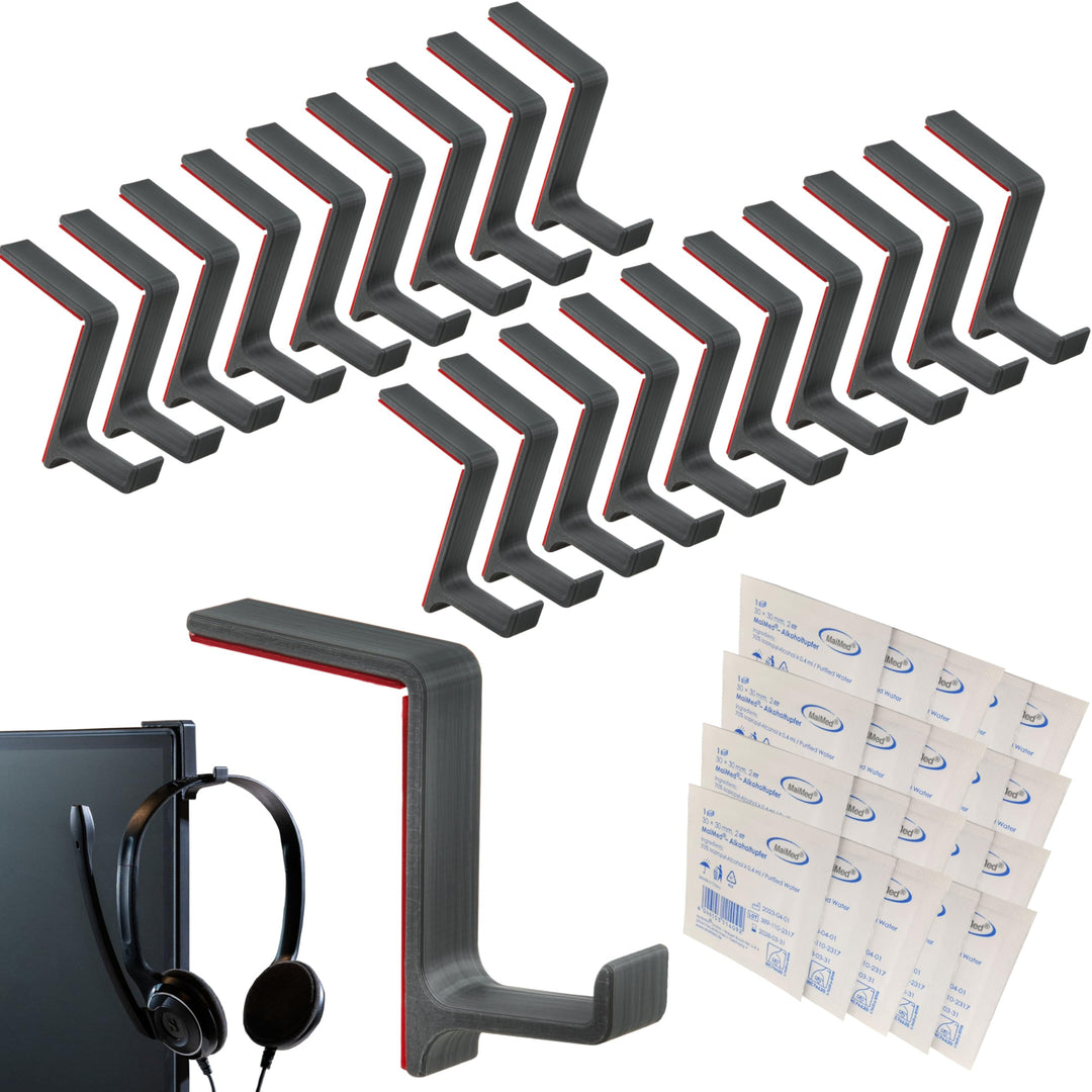 STEKIS Headset Halterung für Monitor & Bildschirm – 20er Set Kopfhörer Haken (Small) – für schmale H