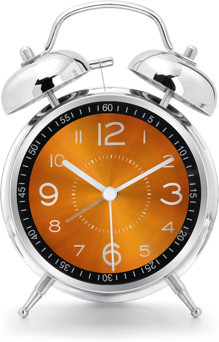 Lafocuse Doppelglockenwecker 16cm Analog Ohne Ticken, Metall Orange Wecker mit Grosses Zifferblatt,