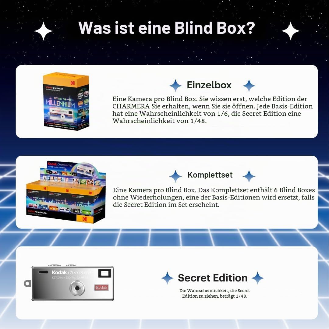 KODAK CHARMERA Schlüsselanhänger Digitalkamera Blind Box – Millennium Ganzes Set (6-teilig) – Mini-K