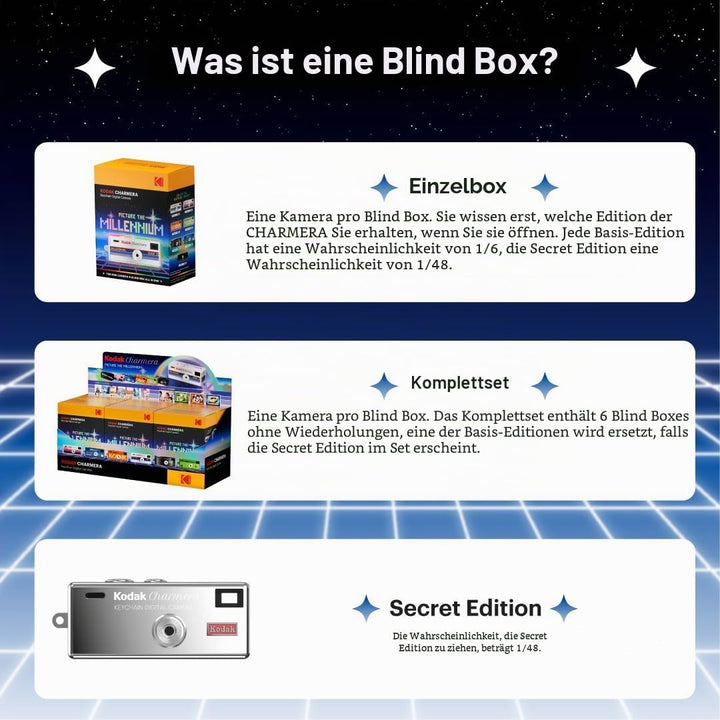 KODAK CHARMERA Schlüsselanhänger Digitalkamera Blind Box – Millennium Ganzes Set (6-teilig) – Mini-K