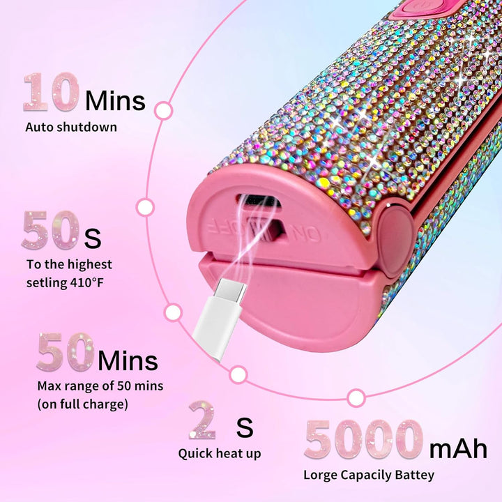 2 in 1 Glätteisen Kabellos und Lockenstab, Haarglätter mit 5000mAh, Tragbares Reise Mini Glätteisen,