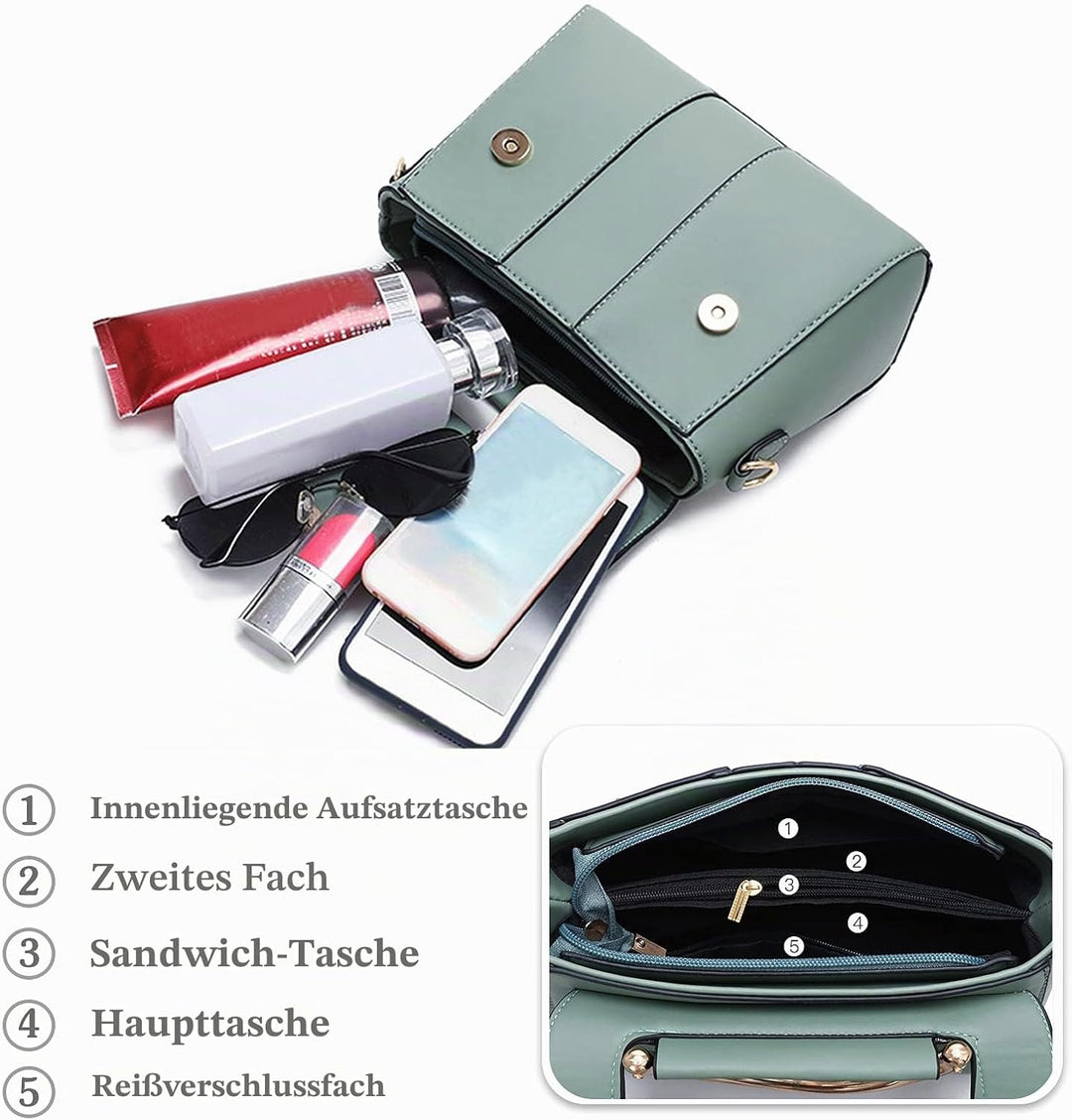 PORRASSO Damen Schultertasche Mode Handtasche PU Leder Top Griff Tasche Umhängetasche Schöne Henkelt