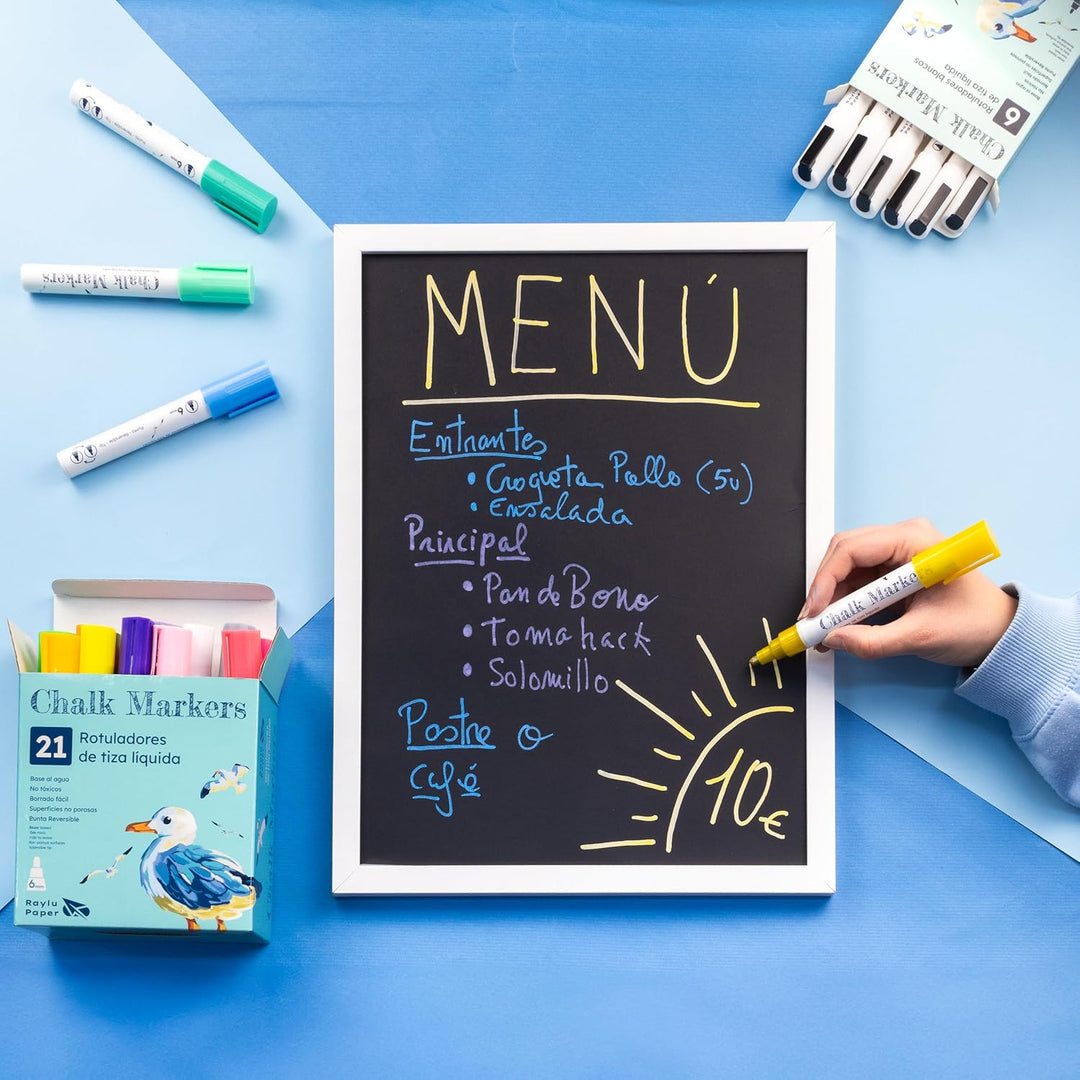 RAYLU PAPER Flüssigkreidemarker für Tafel, abwischbar und wendbare Spitze, Whiteboard-Marker auf Was