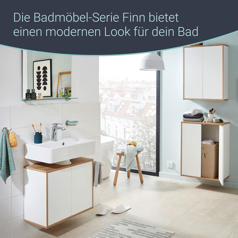 FACKELMANN Finn Waschbeckenunterschrank (60 x 50 x 30,5 cm) – Unterschrank für Waschbecken mit Aussp