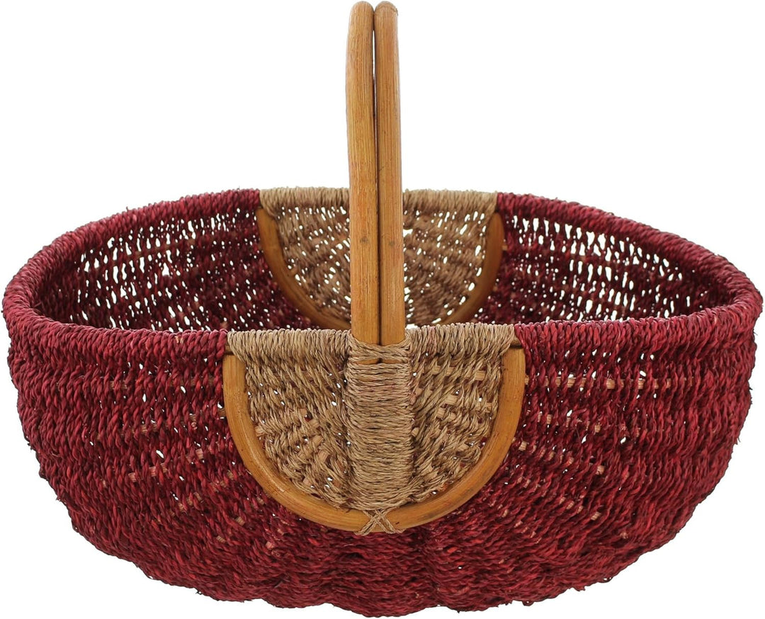 FRANK FLECHTWAREN Einkaufskorb "Rot/Natur", toller einkaufsbegleiter, Schönes Geschenk, Praktisch