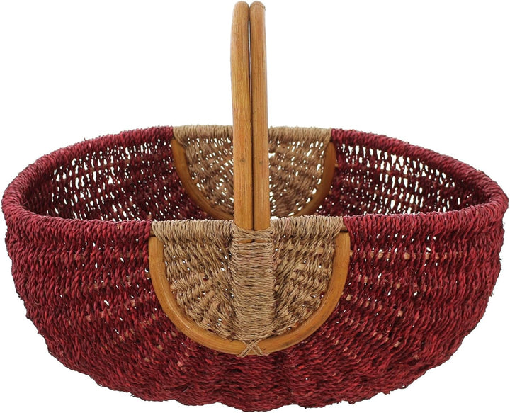 FRANK FLECHTWAREN Einkaufskorb "Rot/Natur", toller einkaufsbegleiter, Schönes Geschenk, Praktisch