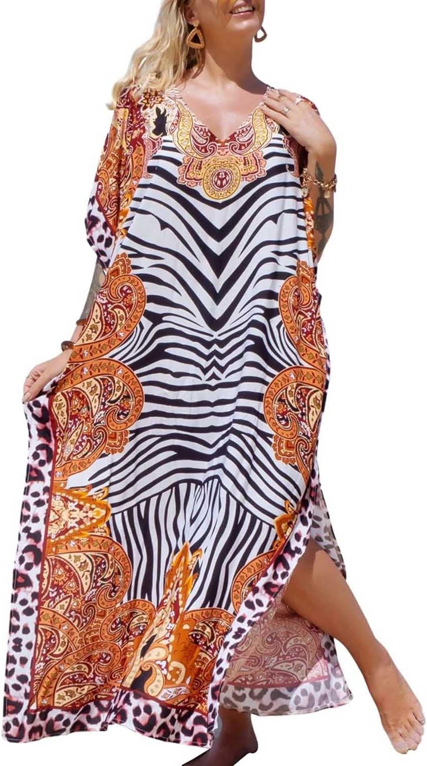 Orshoy Damen Strandkleid Bikini Cover Up V Ausschnitt Kleid Freizeitkleid Sommerkleid Sommer Lang Ma