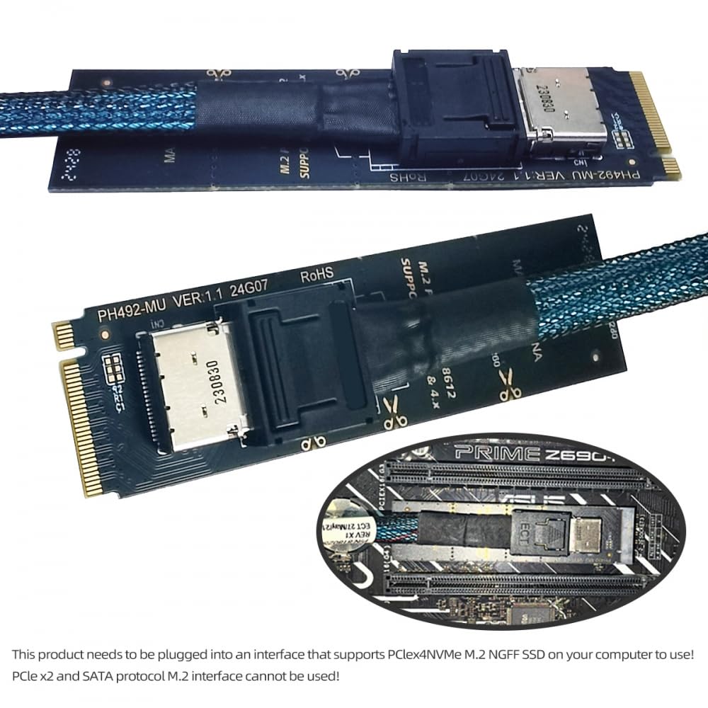 CY Karte 2280 PCI-E4.0 M.2 M-Key zu Oculink SFF-8612 SFF-8611 Vertikaler Hostadapter für NVME U.2 SS