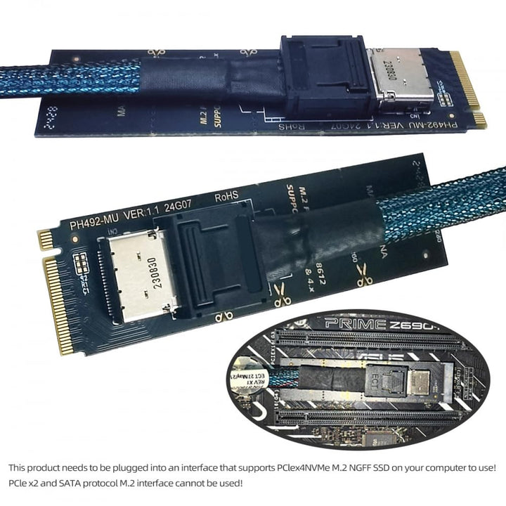 CY Karte 2280 PCI-E4.0 M.2 M-Key zu Oculink SFF-8612 SFF-8611 Vertikaler Hostadapter für NVME U.2 SS