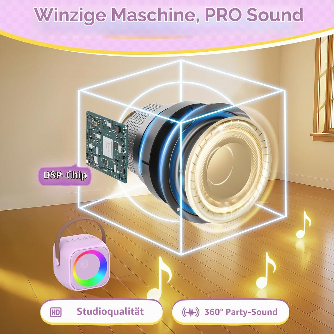 Karaoke Maschine mit 2 Karaoke Mikrofon, Tragbaren Bluetooth Lautsprecher für Erwachsene/Kinder, Ges