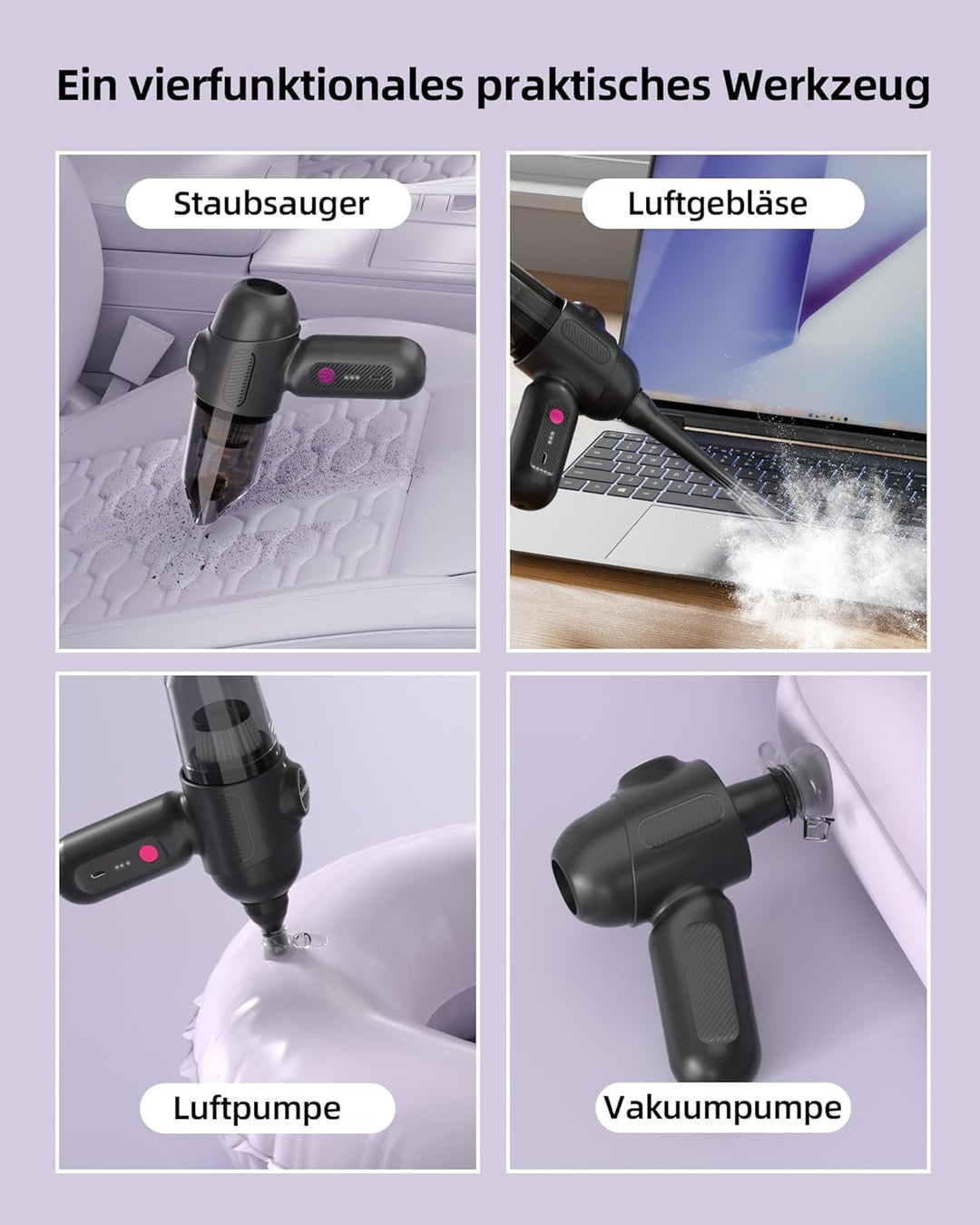 Handstaubsauger Akku 4in1 klein ,Mini Staubsauger Kabellos,Auto Staubsauger Stark,Autostaubsauger mi