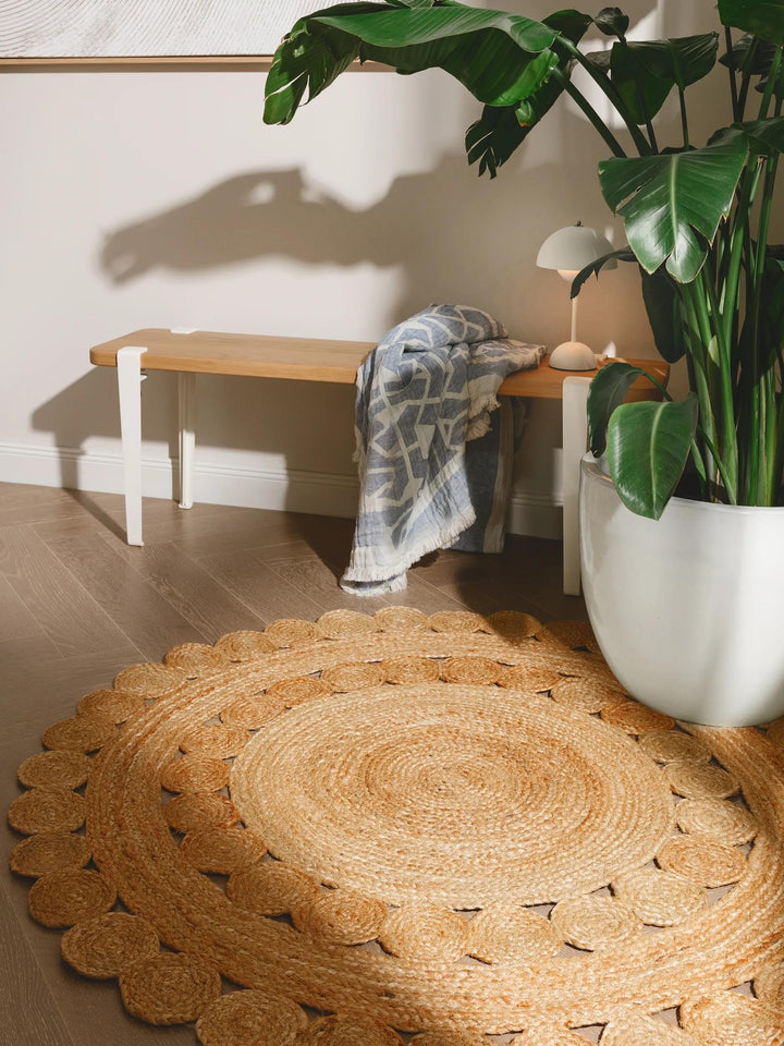 benuta Pure Juteteppich Jutta - 100% Jute handgewebt - Rund &amp; im Style:  Uni, Natural Living - Pfleg