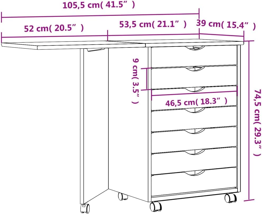 Mobiler Aktenschrank Lagerschrank mit Schreibtisch Beistellschrank mit Rollen für Wohnzimmer Schlafz