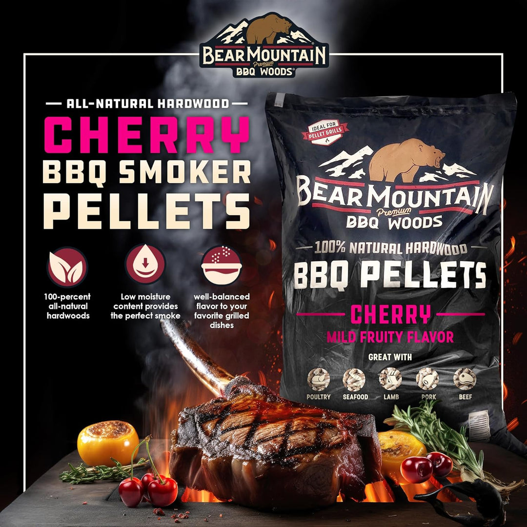 Bear Mountain All Natural Wood Pellets for Smoker, Grill &amp; BBQ, 18.1 kg, Cherry - Premium Hartholz B