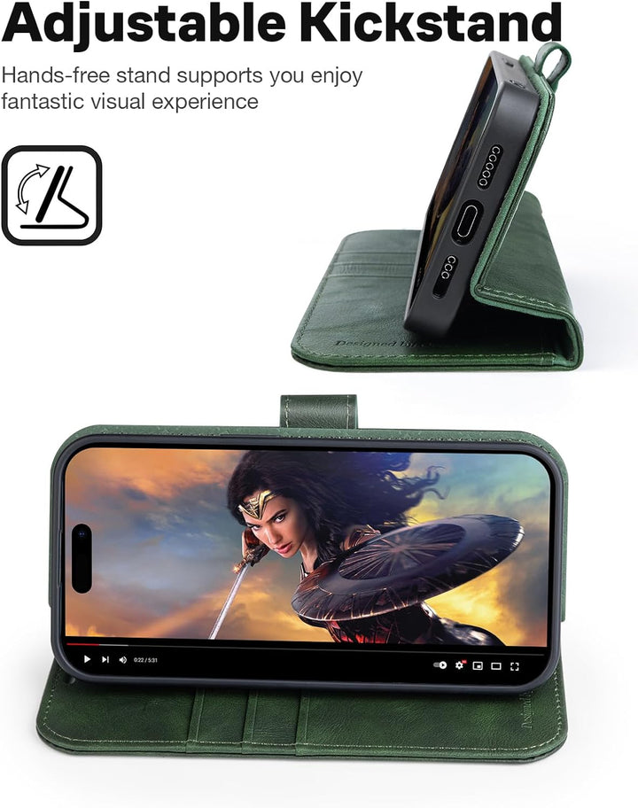 OCASE iPhone 15 Pro Max Hülle(2in1) Leder Stossfestes Case [Abnehmbare magnetische Hülle] [Kabellose