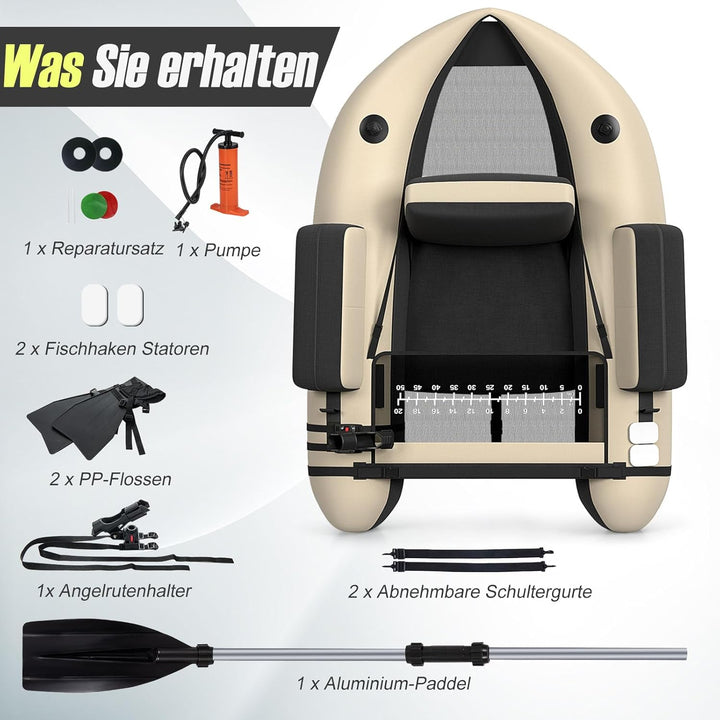 GOPLUS Bellyboot, Belly Boat bis 150 kg belastbar, aufblasbares Schlauchboot zum Angeln mit Alu Padd