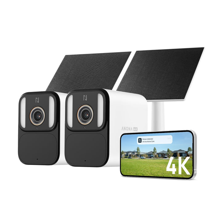 Anona Aurora 4K Solar Überwachungskamera Aussen 2-Pack + Solarpanel | WLAN Kamera Outdoor, 8MP Farb-