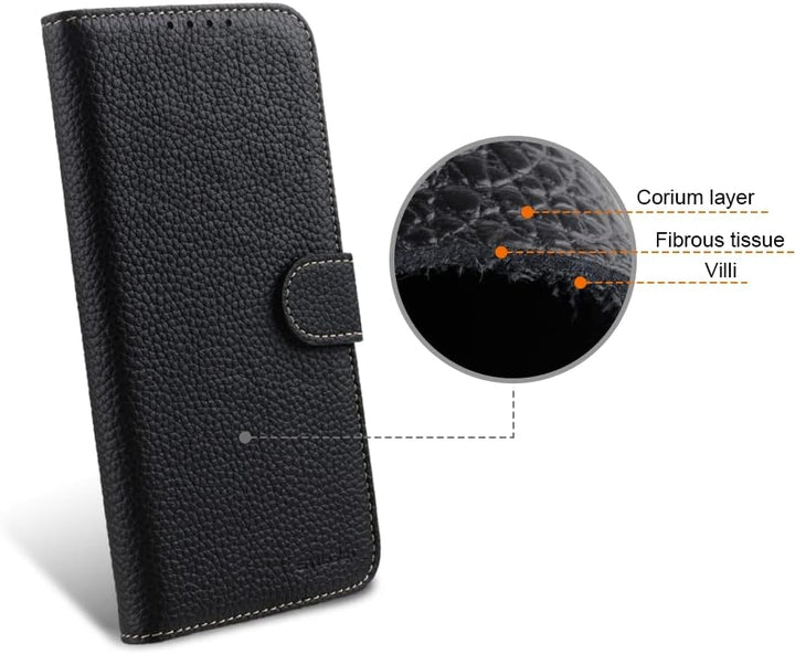 STILGUT Talis kompatibel mit iPhone 14 Plus (6.7") Hülle mit Kartenfach aus Leder, Flip Cover, Handy