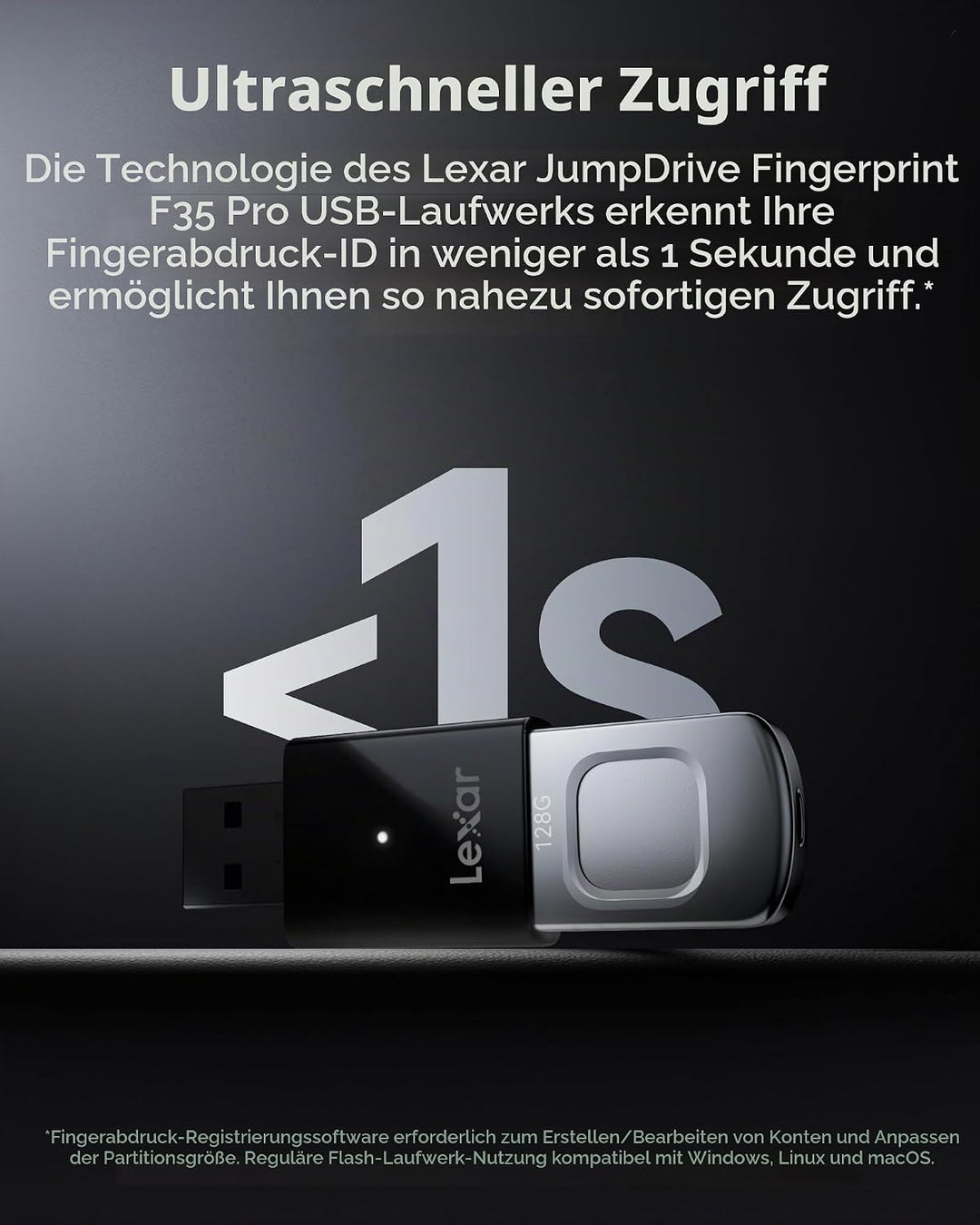 Lexar JumpDrive Fingerprint F35 PRO 128 GB USB 3.0-Flash-Laufwerk, bis zu 400 MB/s Lesen/300 MB/s Sc
